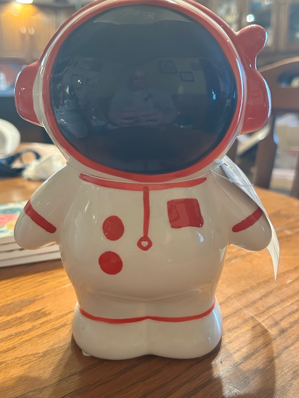 Huntington Home White and Red Ceramic Astronaut Coin Bank